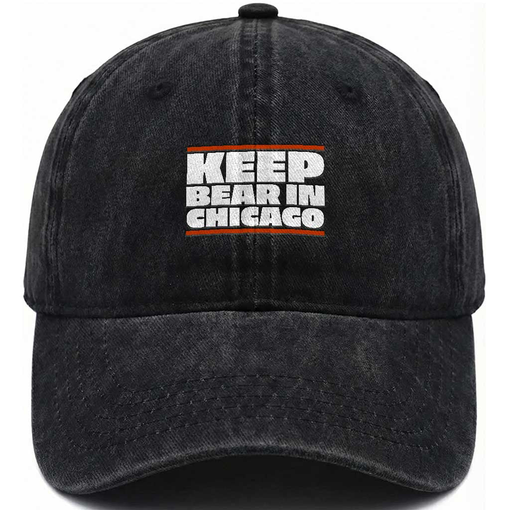 Keep Bear In Chicago CFB Washed Cotton Baseball Cap Funny Football Fan Pride TS12 Print Your Wear