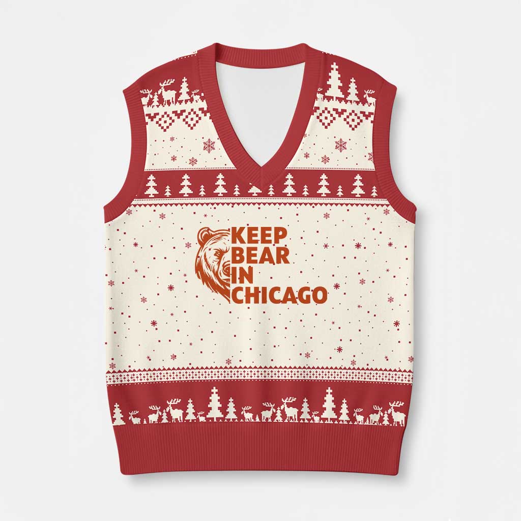 Keep Bear In Chicago CFB V-Neck Knit Sweater Vest Gift For Sports Lovers TS12 Beige Red Print Your Wear