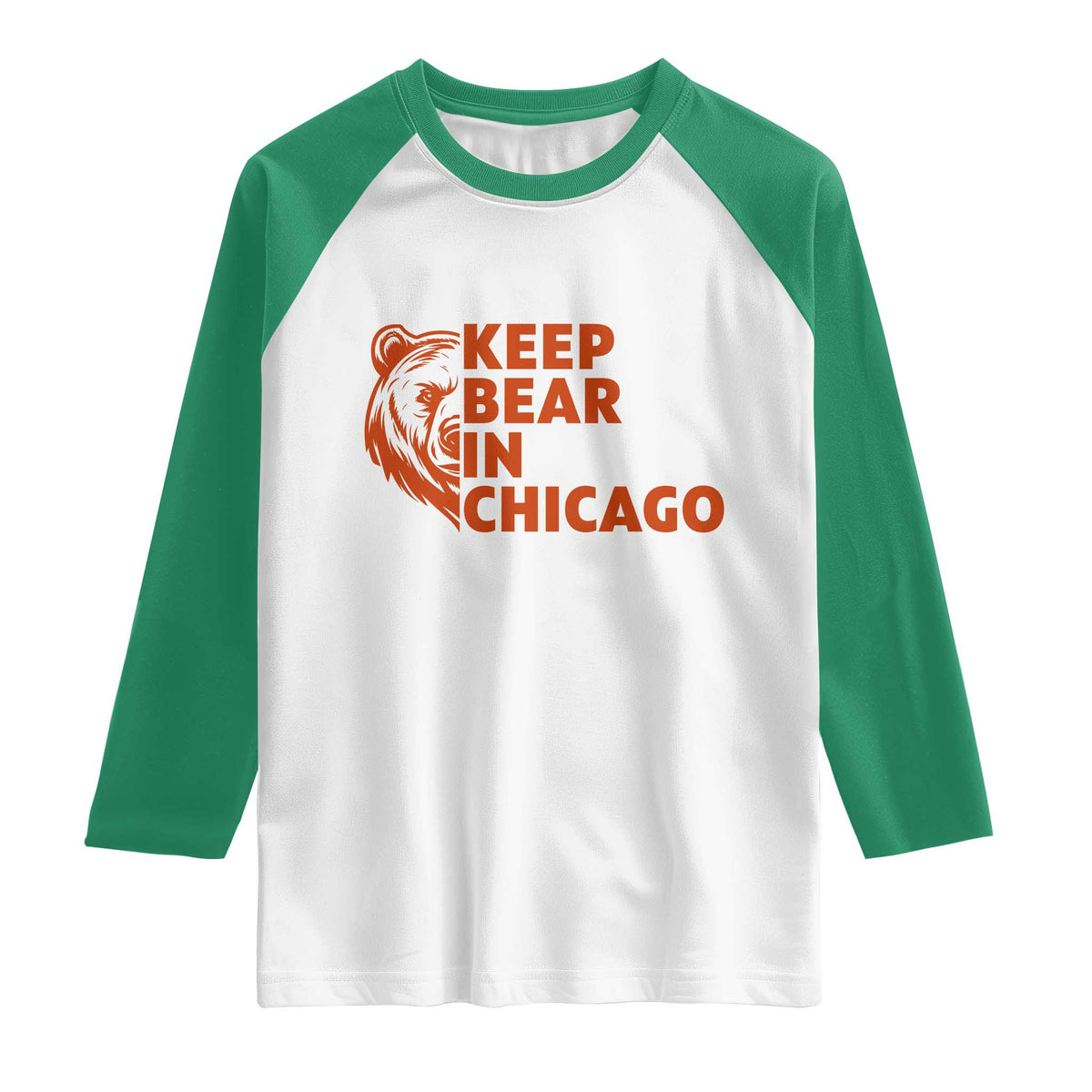 Keep Bear In Chicago CFB Raglan Shirt Gift For Sports Lovers TS12 White Kelly Green Print Your Wear