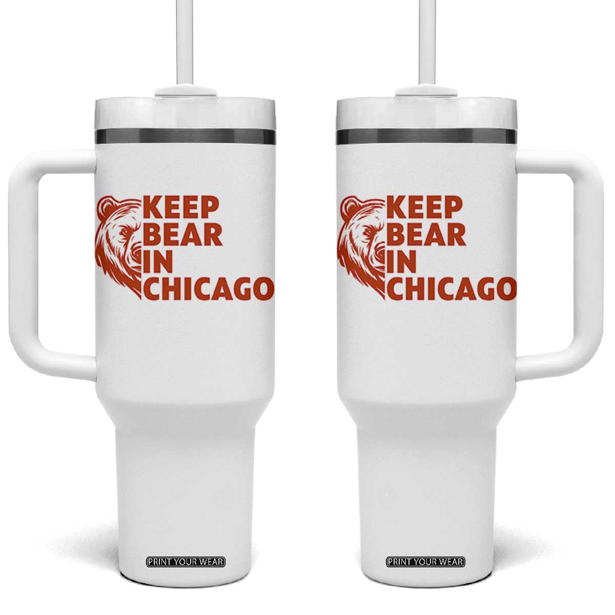 Keep Bear In Chicago CFB Tumbler With Handle Gift For Sports Lovers TS12 One Size: 40 oz White Print Your Wear