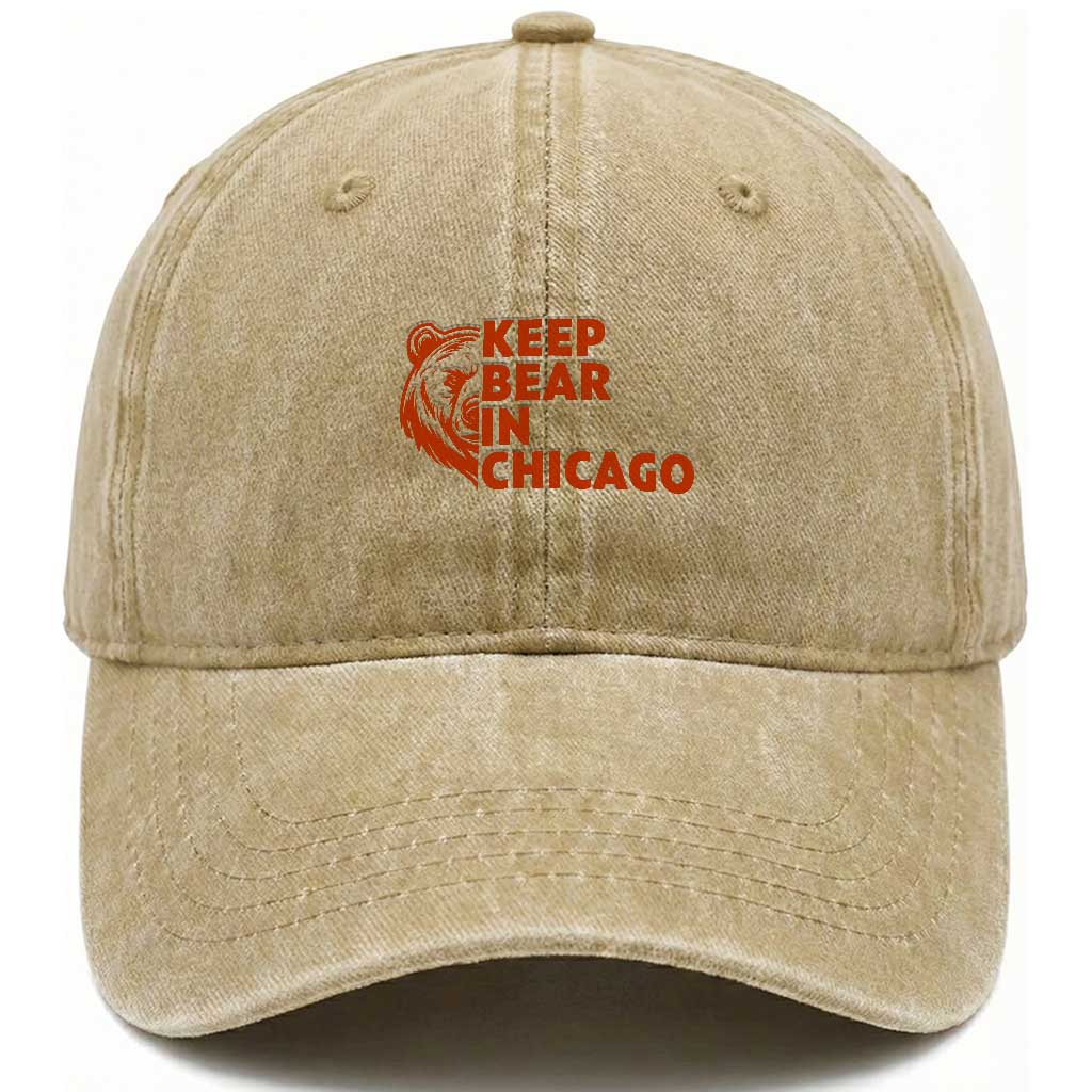 Keep Bear In Chicago CFB Washed Cotton Baseball Cap Gift For Sports Lovers TS12 Print Your Wear