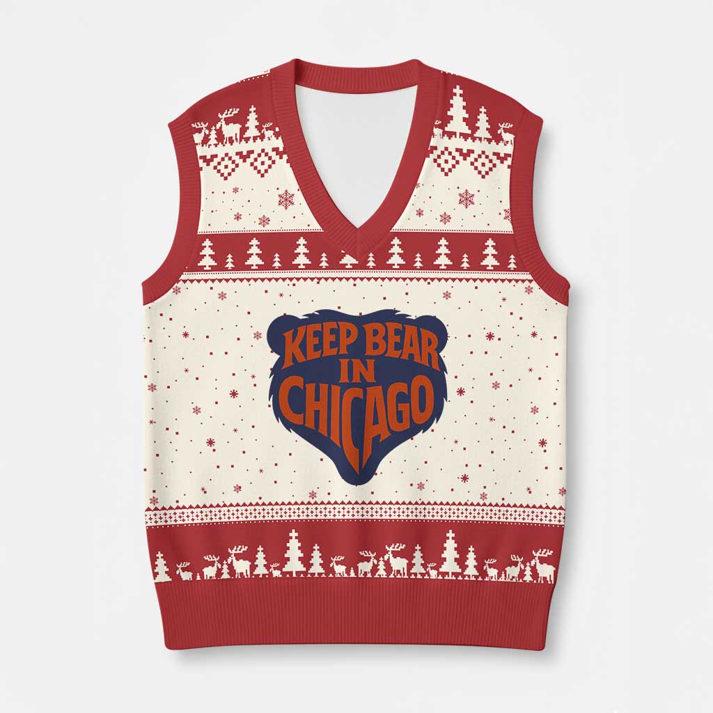 Keep Bear In Chicago CFB V-Neck Knit Sweater Vest Gift For Football Lovers TS12 Beige Red Print Your Wear