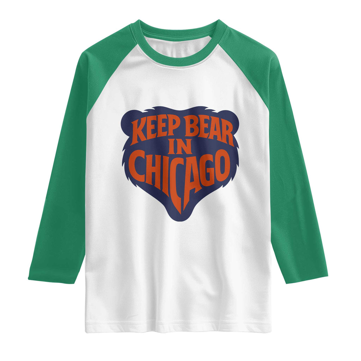 Keep Bear In Chicago CFB Raglan Shirt Gift For Football Lovers TS12 White Kelly Green Print Your Wear