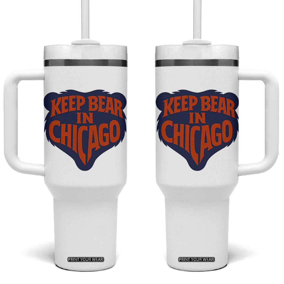Keep Bear In Chicago CFB Tumbler With Handle Gift For Football Lovers TS12 One Size: 40 oz White Print Your Wear