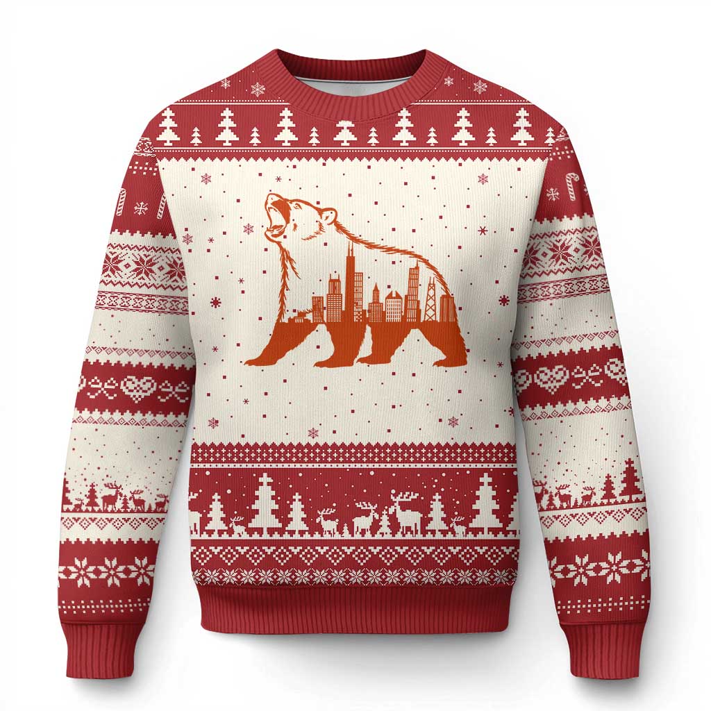 Chicago Skyline Bear Ugly Christmas Sweater Urban Streetwear Gift TS12 Beige Red Print Your Wear