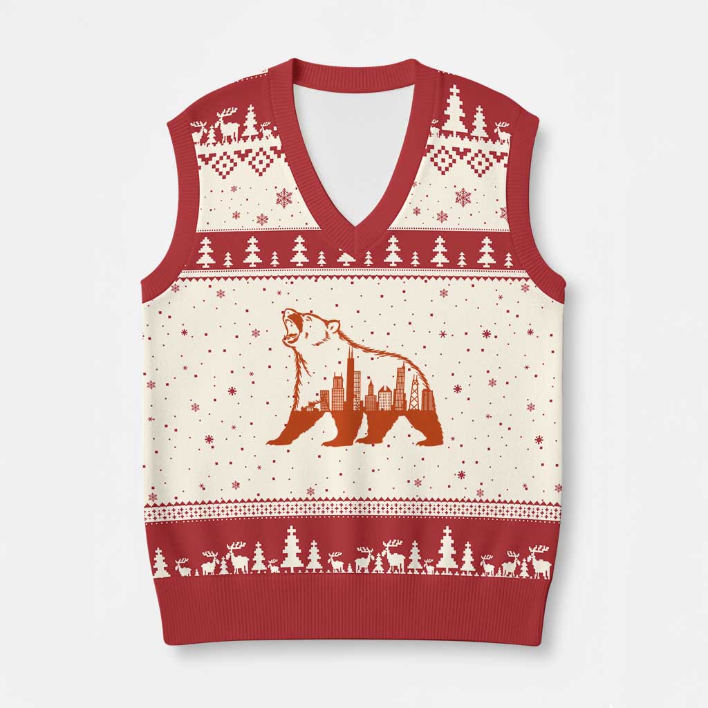 Chicago Skyline Bear V-Neck Knit Sweater Vest Urban Streetwear Gift TS12 Beige Red Print Your Wear