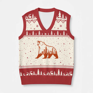 Chicago Skyline Bear V-Neck Knit Sweater Vest Urban Streetwear Gift TS12 Beige Red Print Your Wear