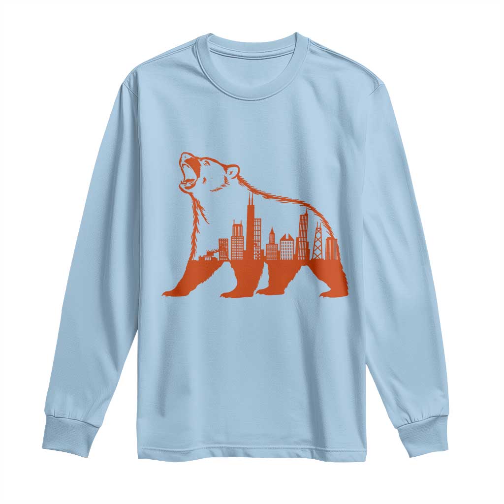 Chicago Skyline Bear Long Sleeve Shirt Urban Streetwear Gift TS12 Light Blue Print Your Wear