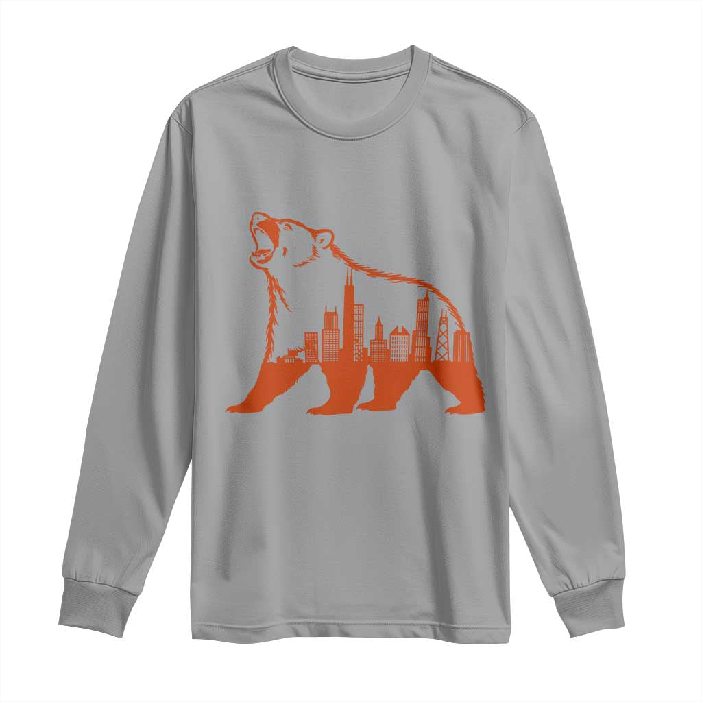 Chicago Skyline Bear Long Sleeve Shirt Urban Streetwear Gift TS12 Sport Gray Print Your Wear