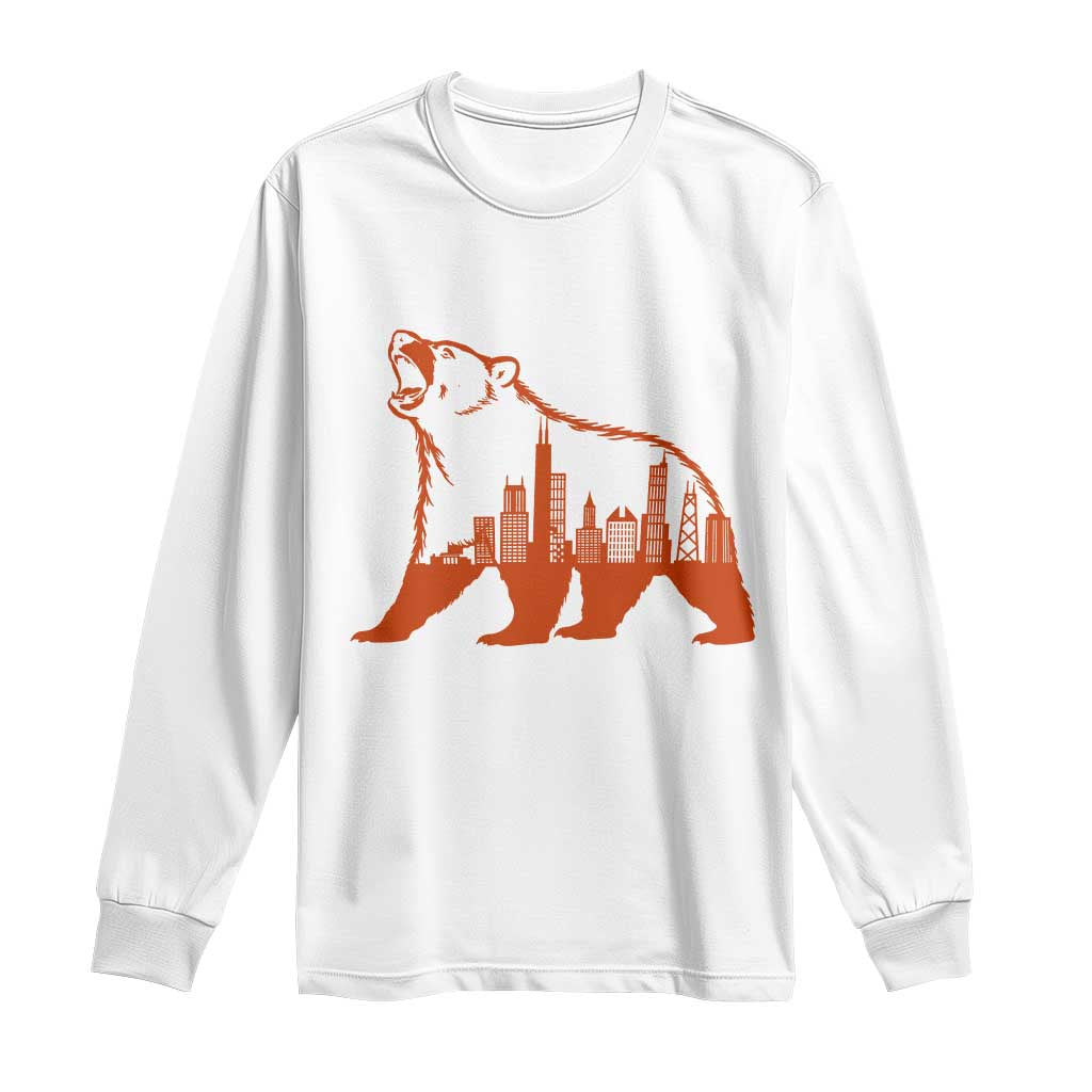 Chicago Skyline Bear Long Sleeve Shirt Urban Streetwear Gift TS12 White Print Your Wear