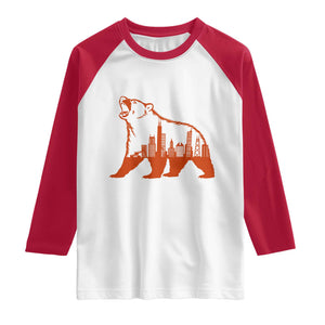 Chicago Skyline Bear Raglan Shirt Urban Streetwear Gift TS12 White Red Print Your Wear
