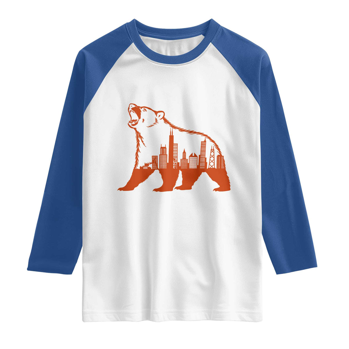 Chicago Skyline Bear Raglan Shirt Urban Streetwear Gift TS12 White Royal Print Your Wear
