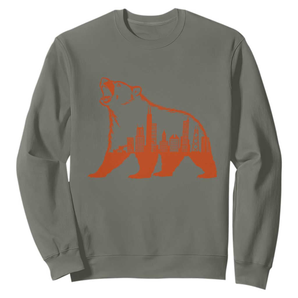 Chicago Skyline Bear Sweatshirt Urban Streetwear Gift TS12 Military Green Print Your Wear