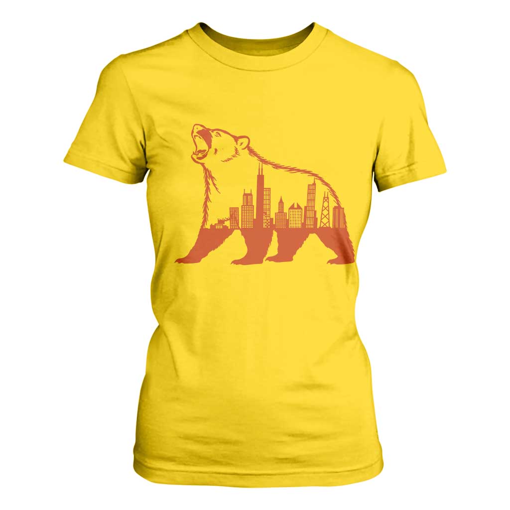 Chicago Skyline Bear T Shirt For Women Urban Streetwear Gift TS12 Daisy Print Your Wear