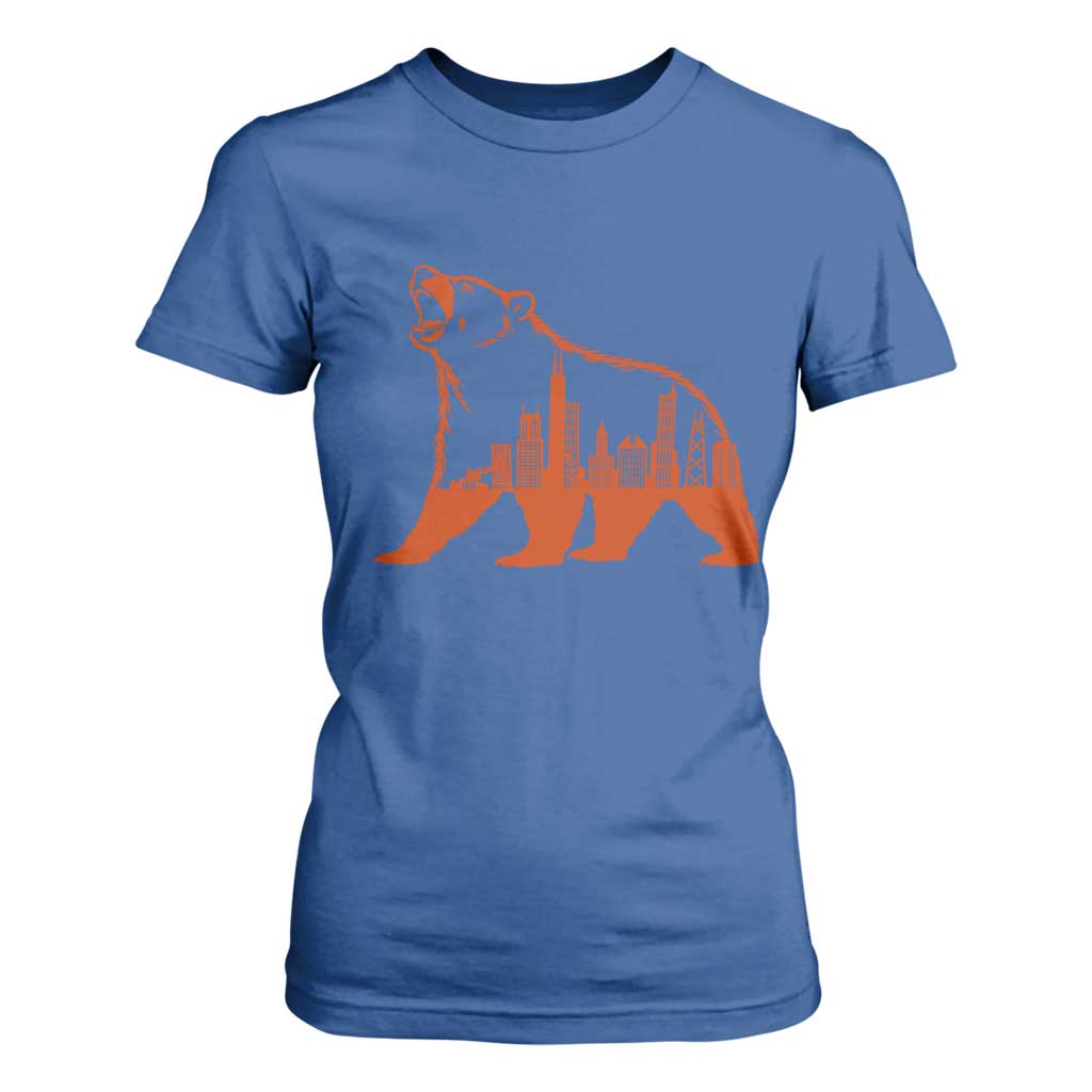Chicago Skyline Bear T Shirt For Women Urban Streetwear Gift TS12 Royal Blue Print Your Wear