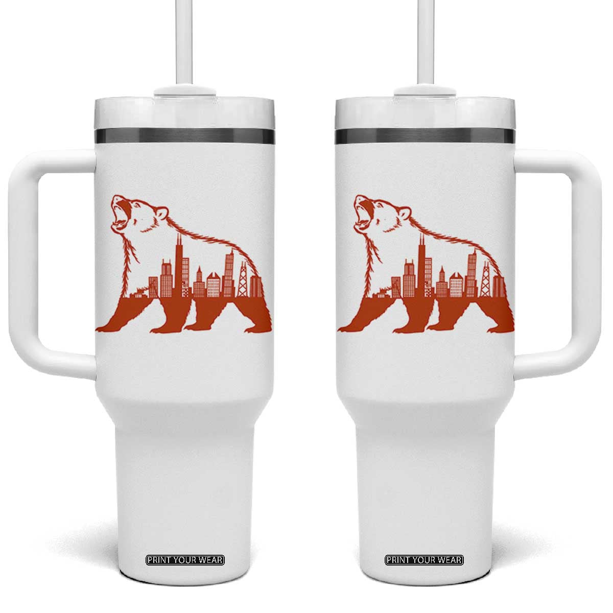 Chicago Skyline Bear Tumbler With Handle Urban Streetwear Gift TS12 One Size: 40 oz White Print Your Wear