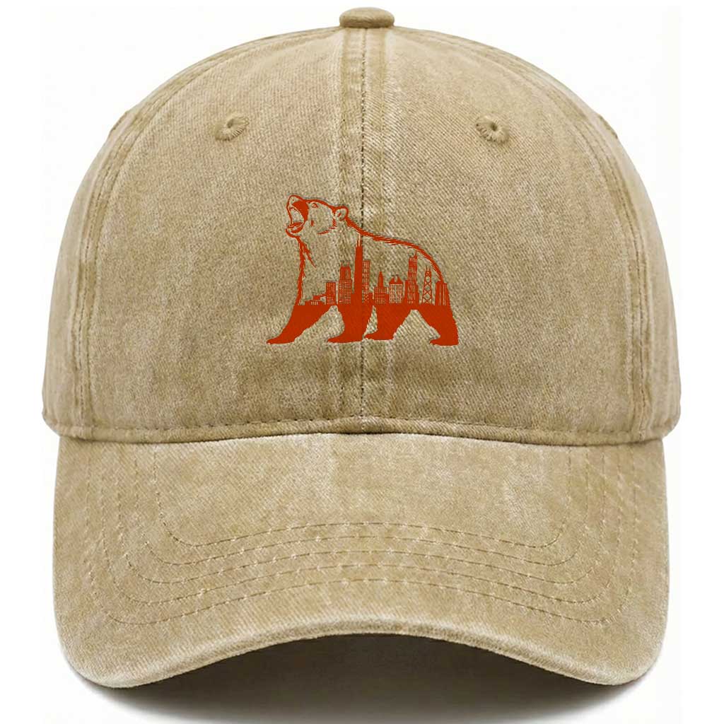 Chicago Skyline Bear Washed Cotton Baseball Cap Urban Streetwear Gift TS12 Print Your Wear