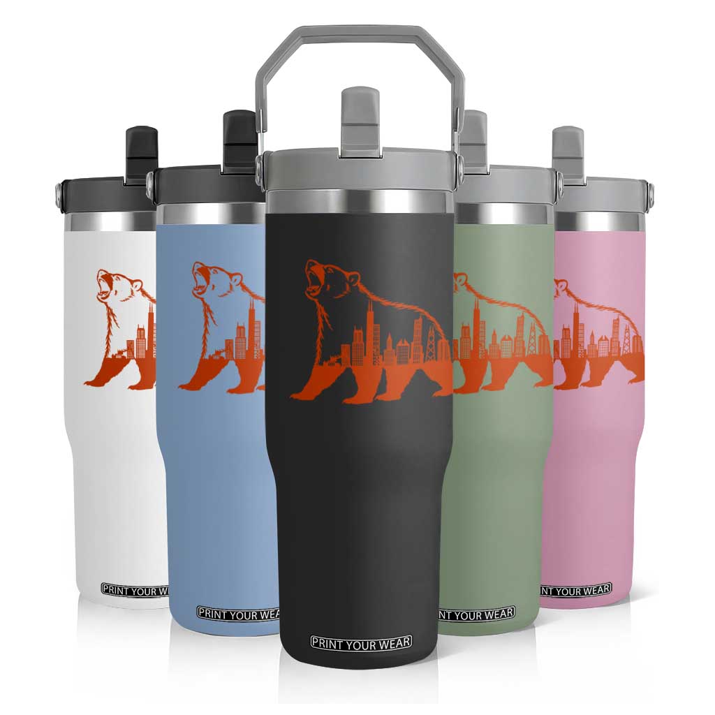 Chicago Skyline Bear Flip Straw Tumbler Urban Streetwear Gift TS12 Print Your Wear