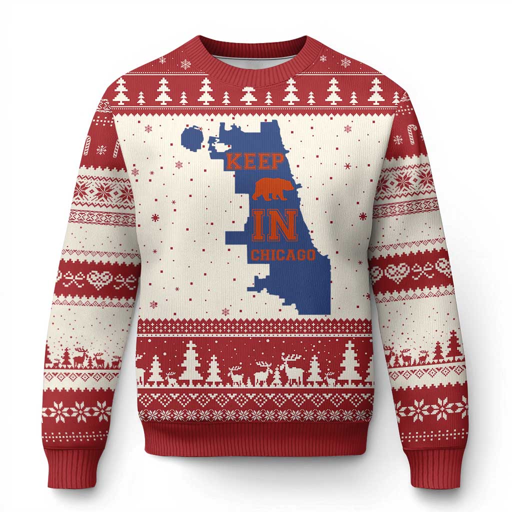 Chicago Map Bear Keep The Team Ugly Christmas Sweater Funny City Pride Gift TS12 Beige Red Print Your Wear