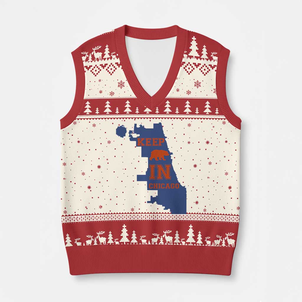 Chicago Map Bear Keep The Team V-Neck Knit Sweater Vest Funny City Pride Gift TS12 Beige Red Print Your Wear