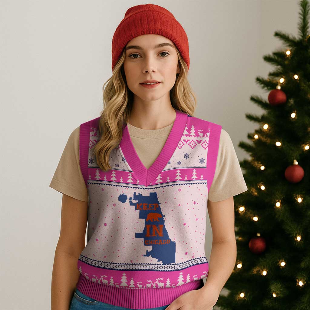 Chicago Map Bear Keep The Team V-Neck Knit Sweater Vest Funny City Pride Gift TS12 Hot Pink Print Your Wear