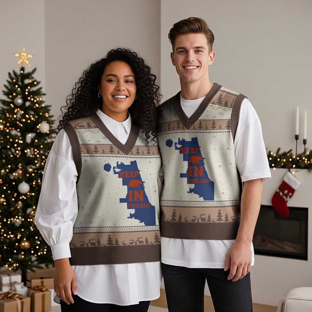 Chicago Map Bear Keep The Team V-Neck Knit Sweater Vest Funny City Pride Gift TS12 Mocha Mousse Print Your Wear