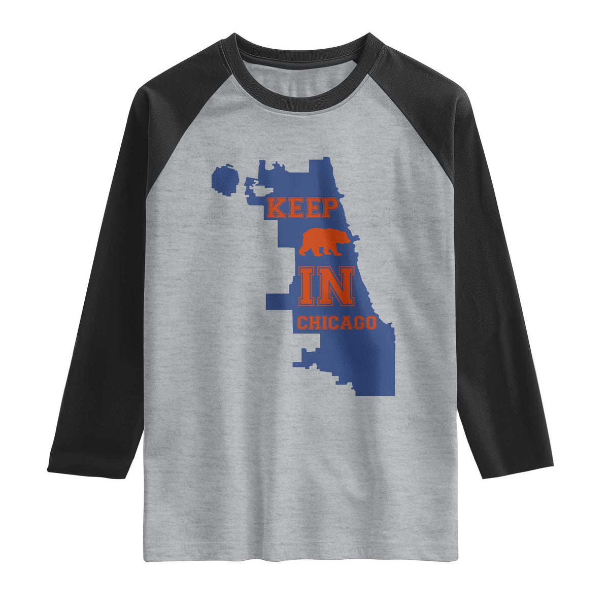 Chicago Map Bear Keep The Team Raglan Shirt Funny City Pride Gift TS12 Heather Gray Black Print Your Wear