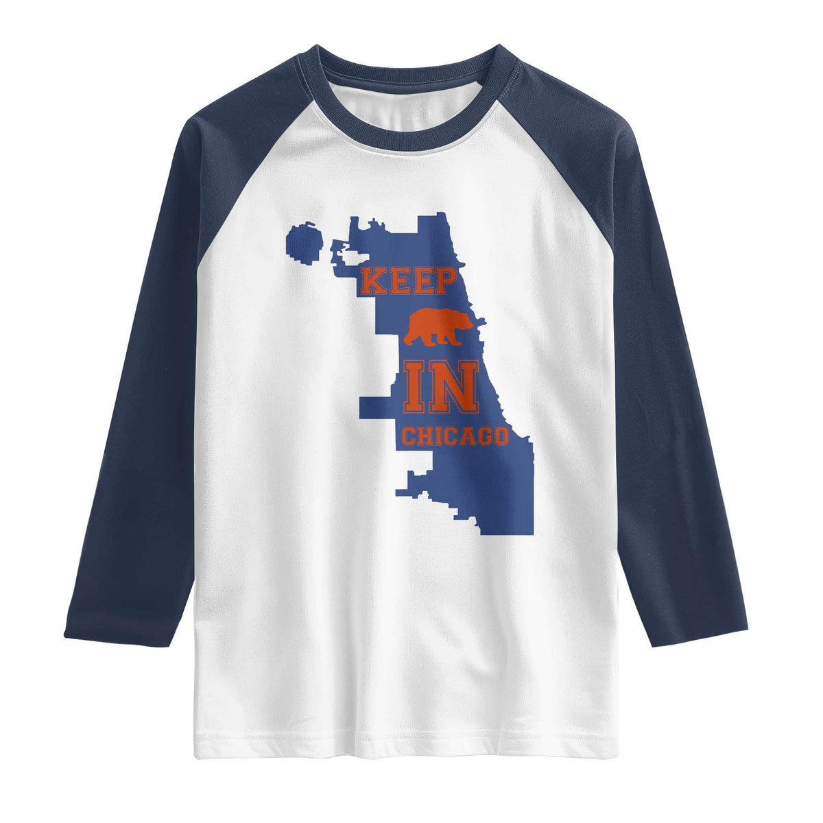 Chicago Map Bear Keep The Team Raglan Shirt Funny City Pride Gift TS12 White Navy Print Your Wear