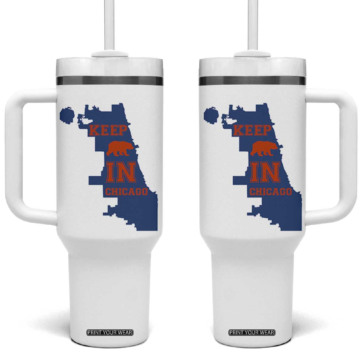Chicago Map Bear Keep The Team Tumbler With Handle Funny City Pride Gift TS12 One Size: 40 oz White Print Your Wear