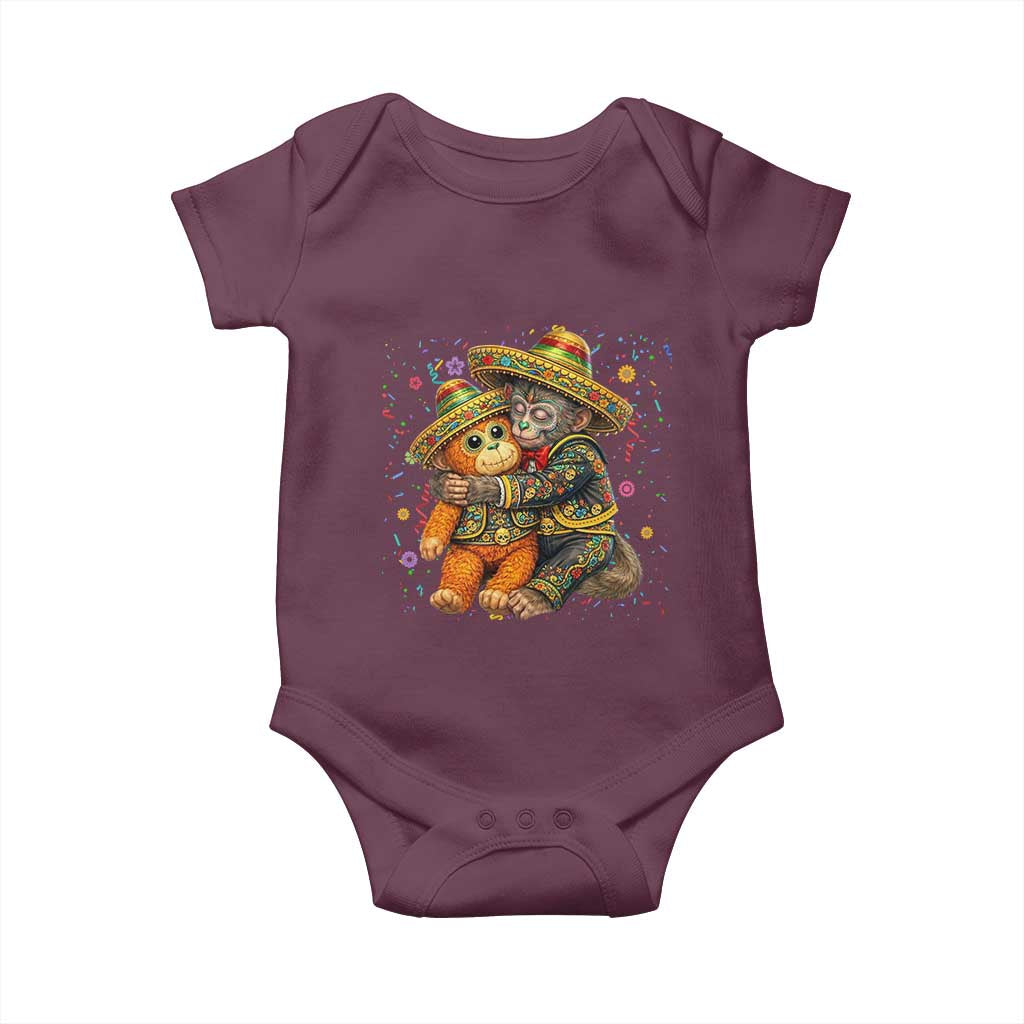 Funny Punch Baby Monkey Cinco De Mayo Baby Onesie Mexican Fiesta Gift TS12 Maroon Print Your Wear