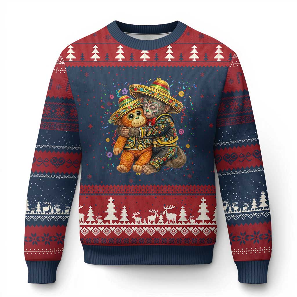 Funny Punch Baby Monkey Cinco De Mayo Ugly Christmas Sweater Mexican Fiesta Gift TS12 Navy Red Print Your Wear