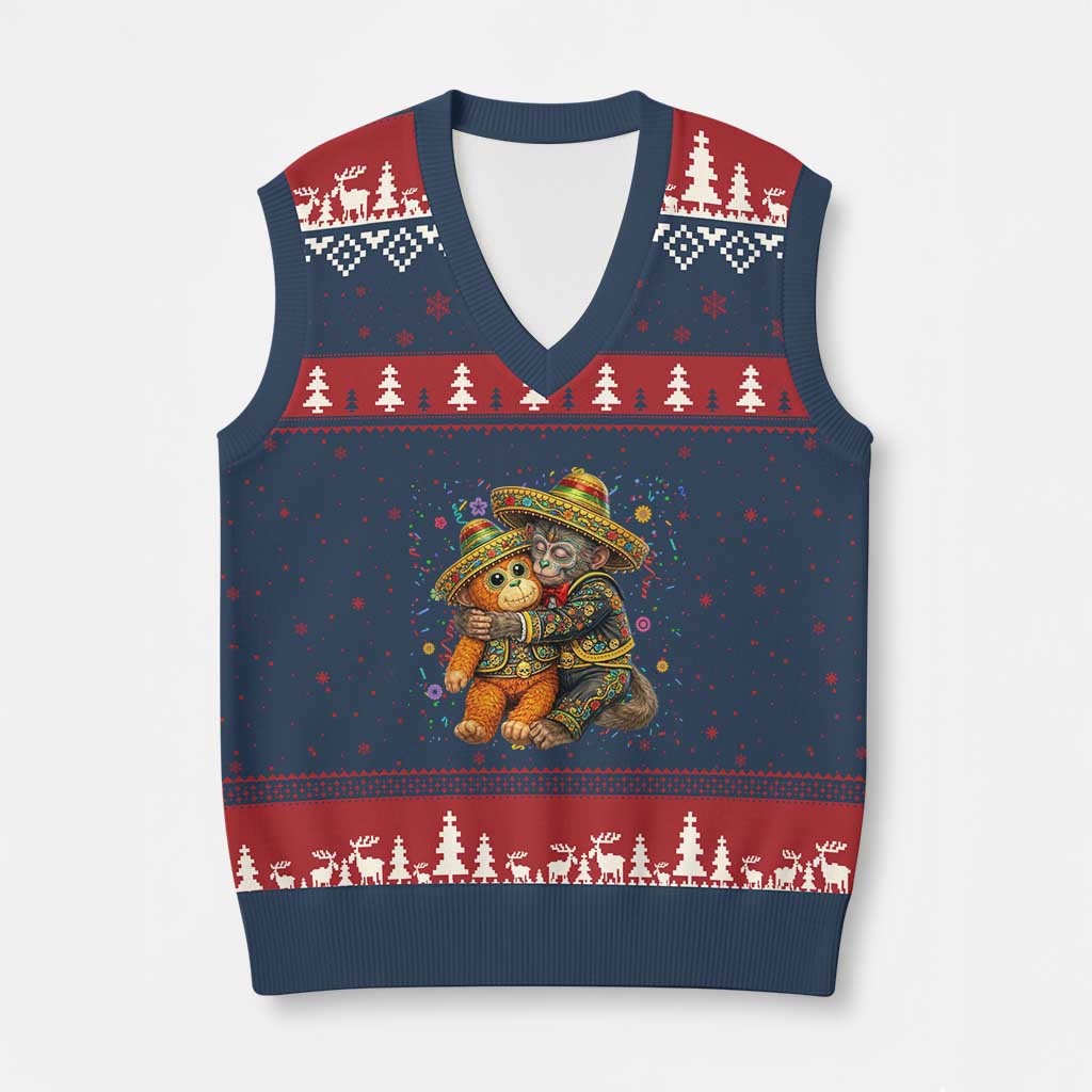 Funny Punch Baby Monkey Cinco De Mayo V-Neck Knit Sweater Vest Mexican Fiesta Gift TS12 Navy Red Print Your Wear
