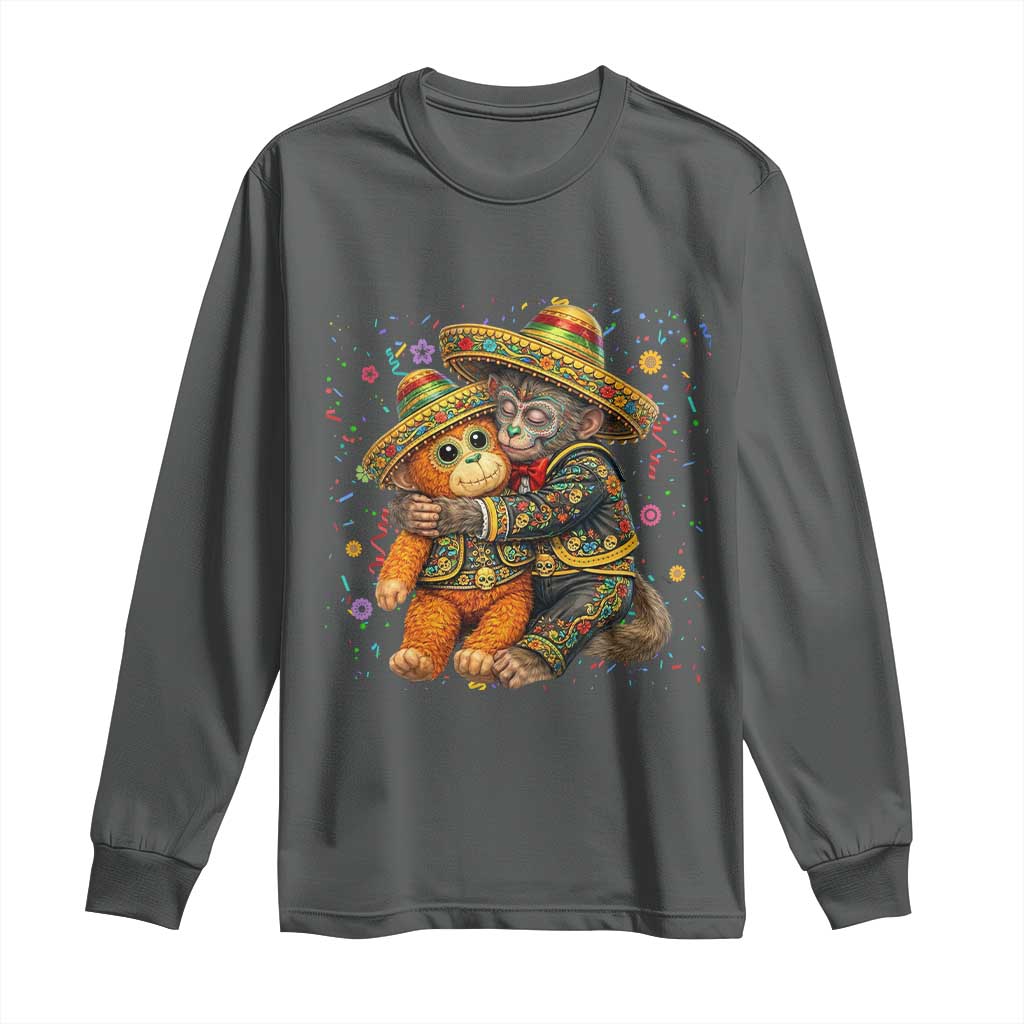 Funny Punch Baby Monkey Cinco De Mayo Long Sleeve Shirt Mexican Fiesta Gift TS12 Dark Heather Print Your Wear