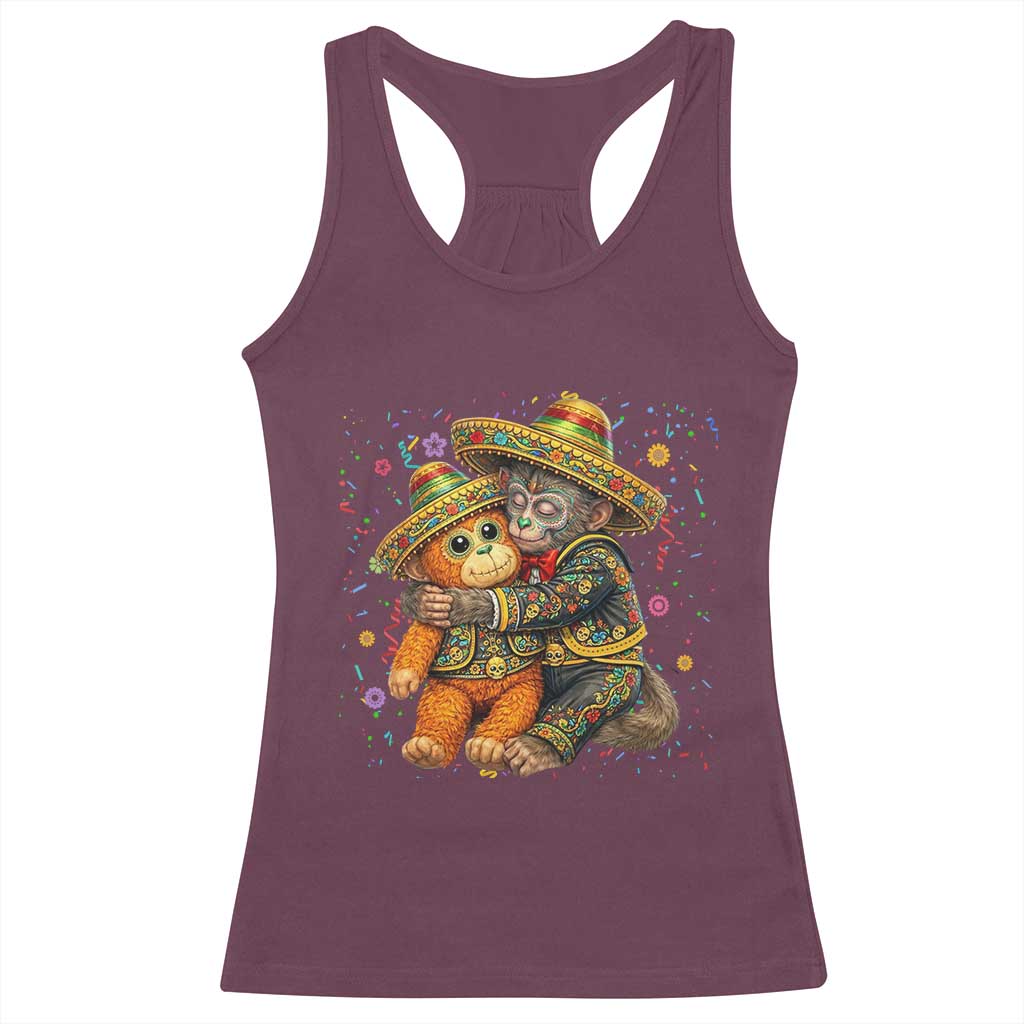 Funny Punch Baby Monkey Cinco De Mayo Racerback Tank Top Mexican Fiesta Gift TS12 Maroon Print Your Wear