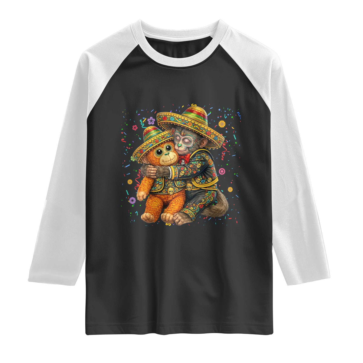 Funny Punch Baby Monkey Cinco De Mayo Raglan Shirt Mexican Fiesta Gift TS12 Black White Print Your Wear