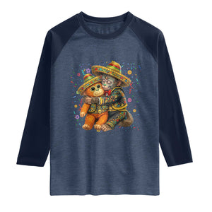 Funny Punch Baby Monkey Cinco De Mayo Raglan Shirt Mexican Fiesta Gift TS12 Heather Denim Navy Print Your Wear