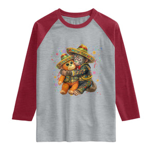 Funny Punch Baby Monkey Cinco De Mayo Raglan Shirt Mexican Fiesta Gift TS12 Heather Gray Heather Red Print Your Wear