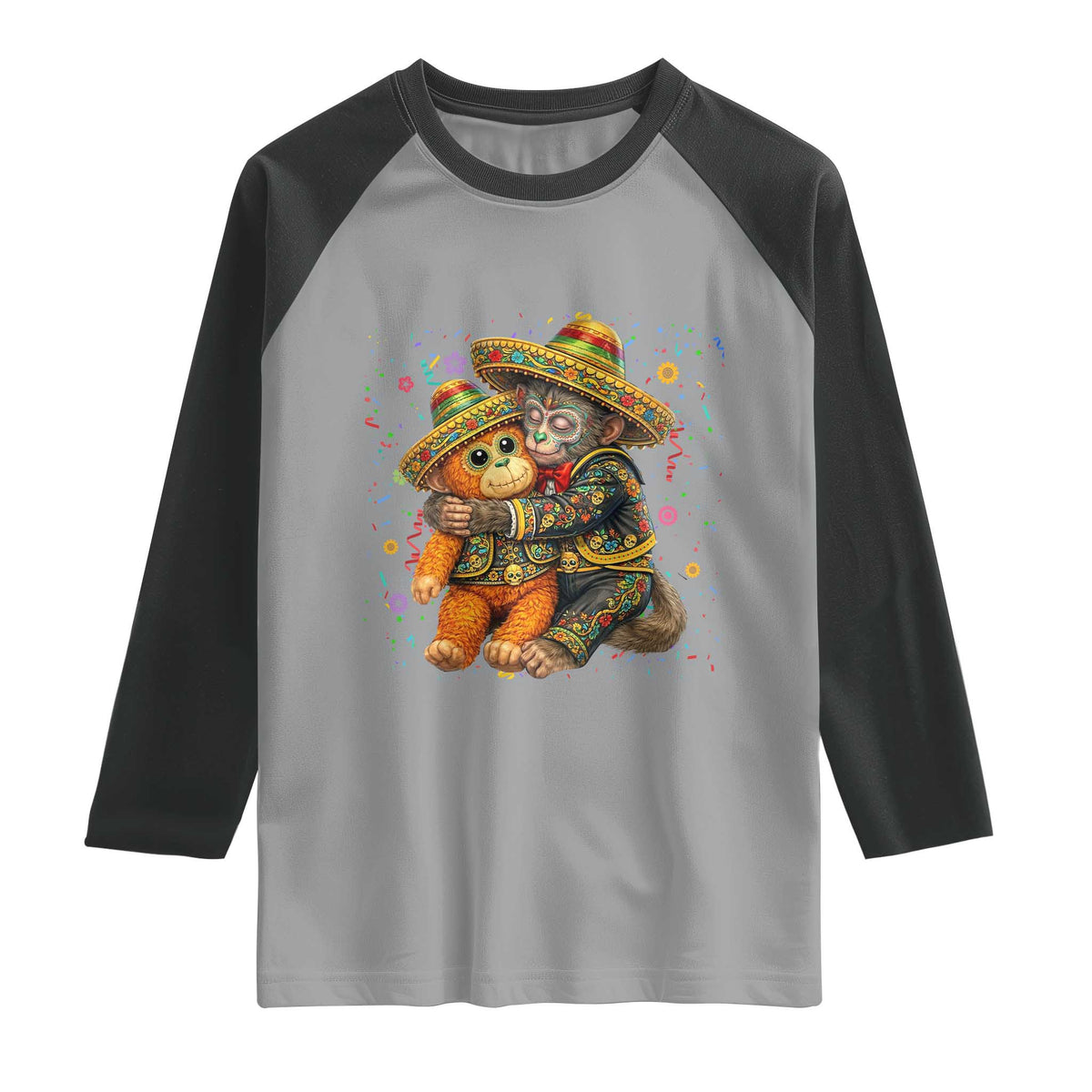 Funny Punch Baby Monkey Cinco De Mayo Raglan Shirt Mexican Fiesta Gift TS12 Sport Gray Black Print Your Wear