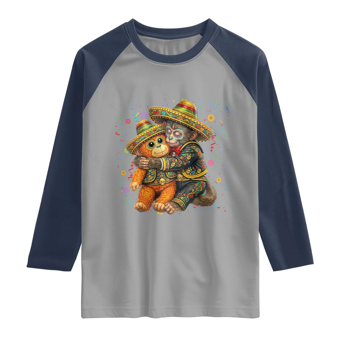 Funny Punch Baby Monkey Cinco De Mayo Raglan Shirt Mexican Fiesta Gift TS12 Sport Gray Navy Print Your Wear