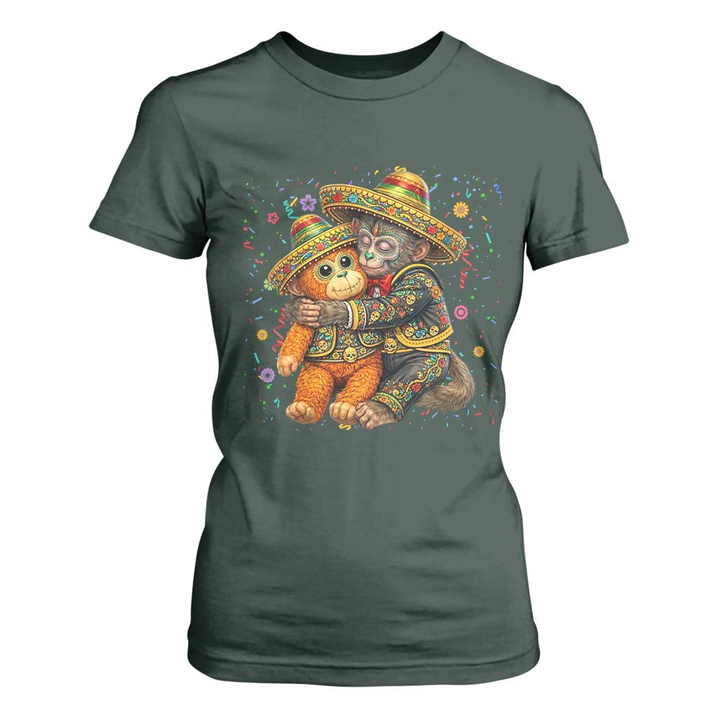 Funny Punch Baby Monkey Cinco De Mayo T Shirt For Women Mexican Fiesta Gift TS12 Dark Forest Green Print Your Wear