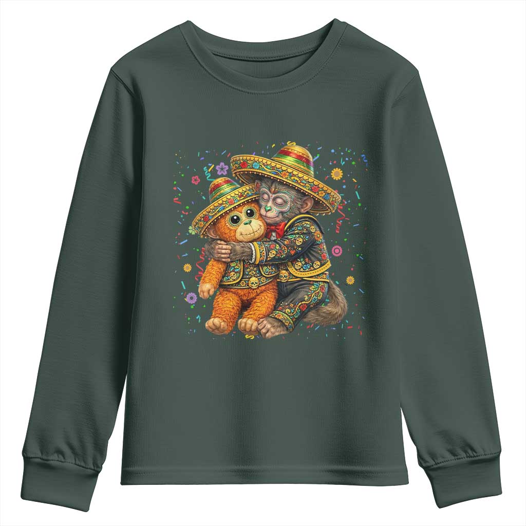 Funny Punch Baby Monkey Cinco De Mayo Youth Sweatshirt Mexican Fiesta Gift TS12 Dark Forest Green Print Your Wear