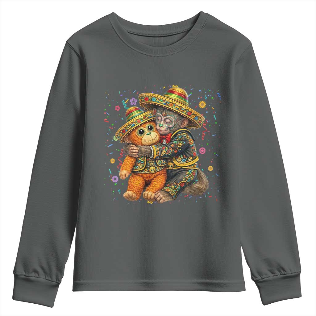 Funny Punch Baby Monkey Cinco De Mayo Youth Sweatshirt Mexican Fiesta Gift TS12 Dark Heather Print Your Wear