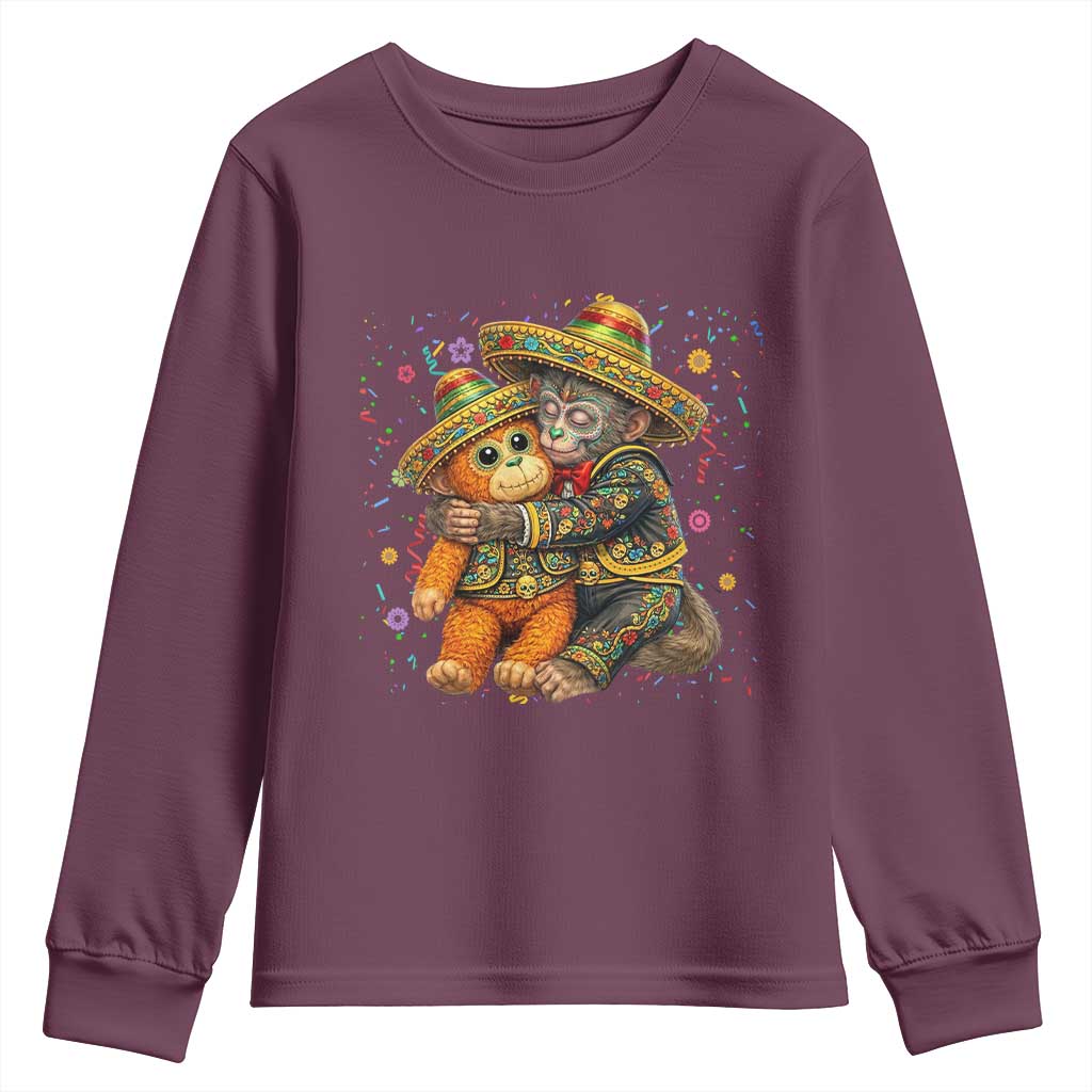 Funny Punch Baby Monkey Cinco De Mayo Youth Sweatshirt Mexican Fiesta Gift TS12 Maroon Print Your Wear