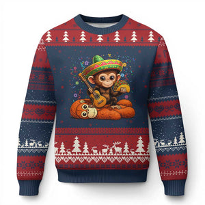 Cute Punch Baby Monkey Cinco De Mayo Ugly Christmas Sweater Funny Animal Gift TS12 Navy Red Print Your Wear
