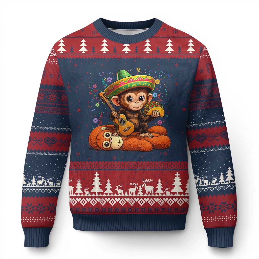 Cute Punch Baby Monkey Cinco De Mayo Ugly Christmas Sweater Funny Animal Gift TS12 Navy Red Print Your Wear