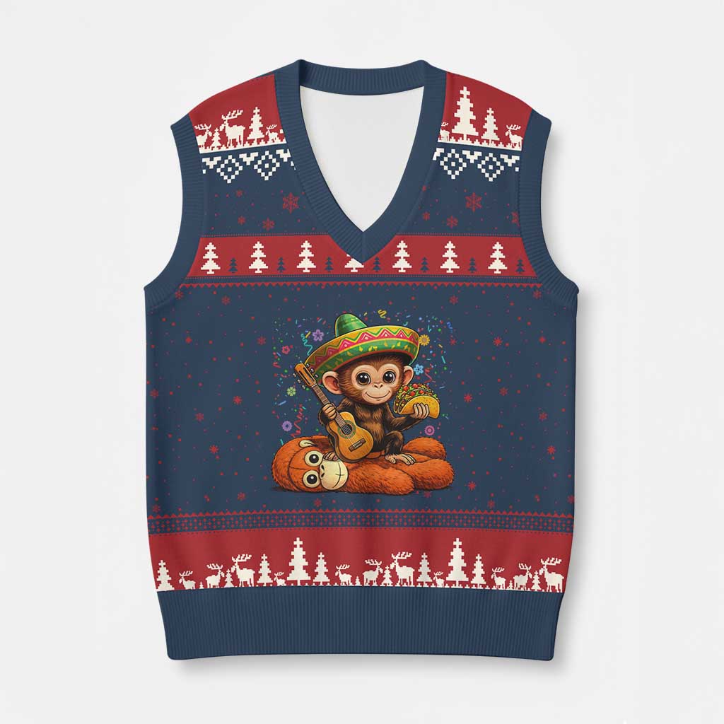 Cute Punch Baby Monkey Cinco De Mayo V-Neck Knit Sweater Vest Funny Animal Gift TS12 Navy Red Print Your Wear