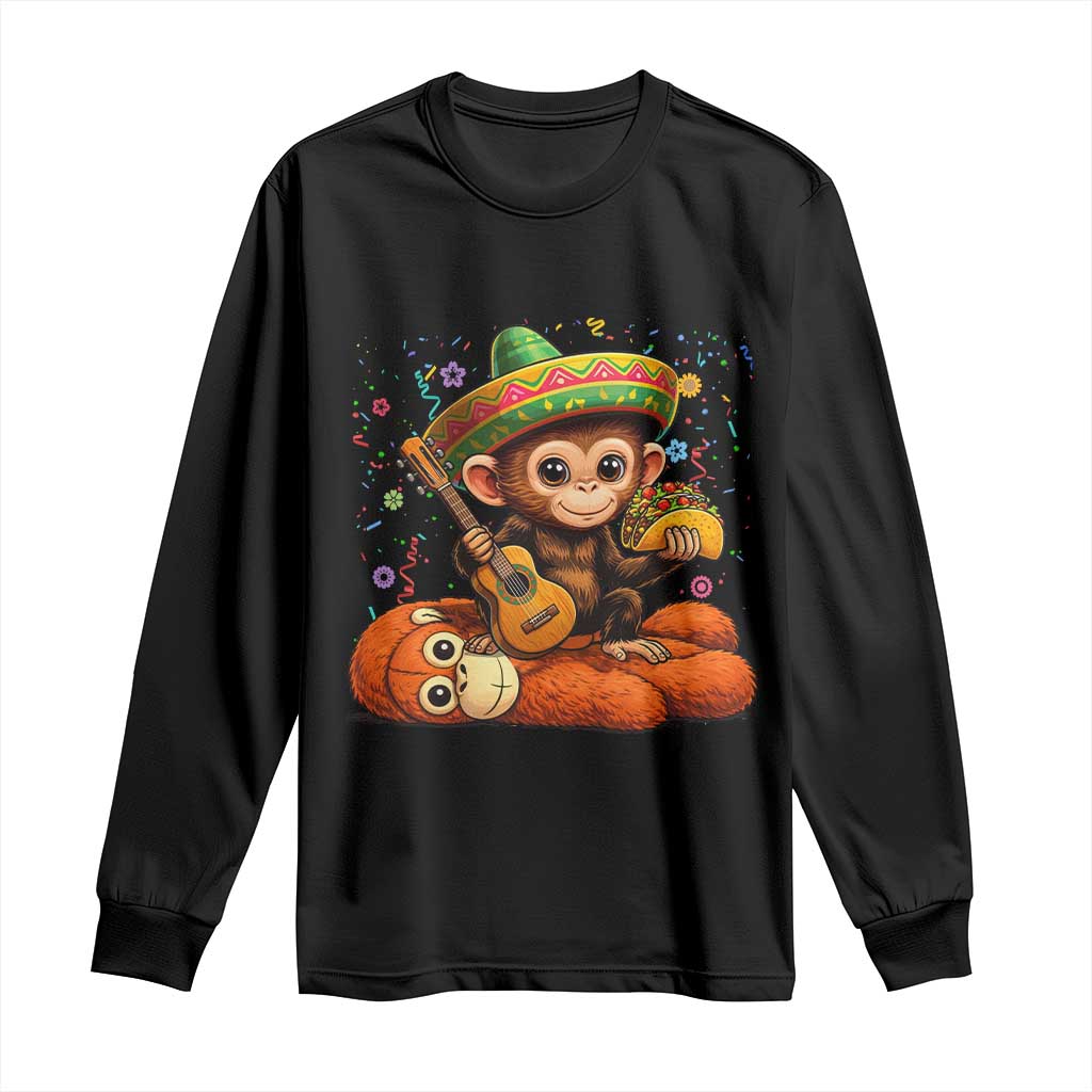 Cute Punch Baby Monkey Cinco De Mayo Long Sleeve Shirt Funny Animal Gift TS12 Black Print Your Wear
