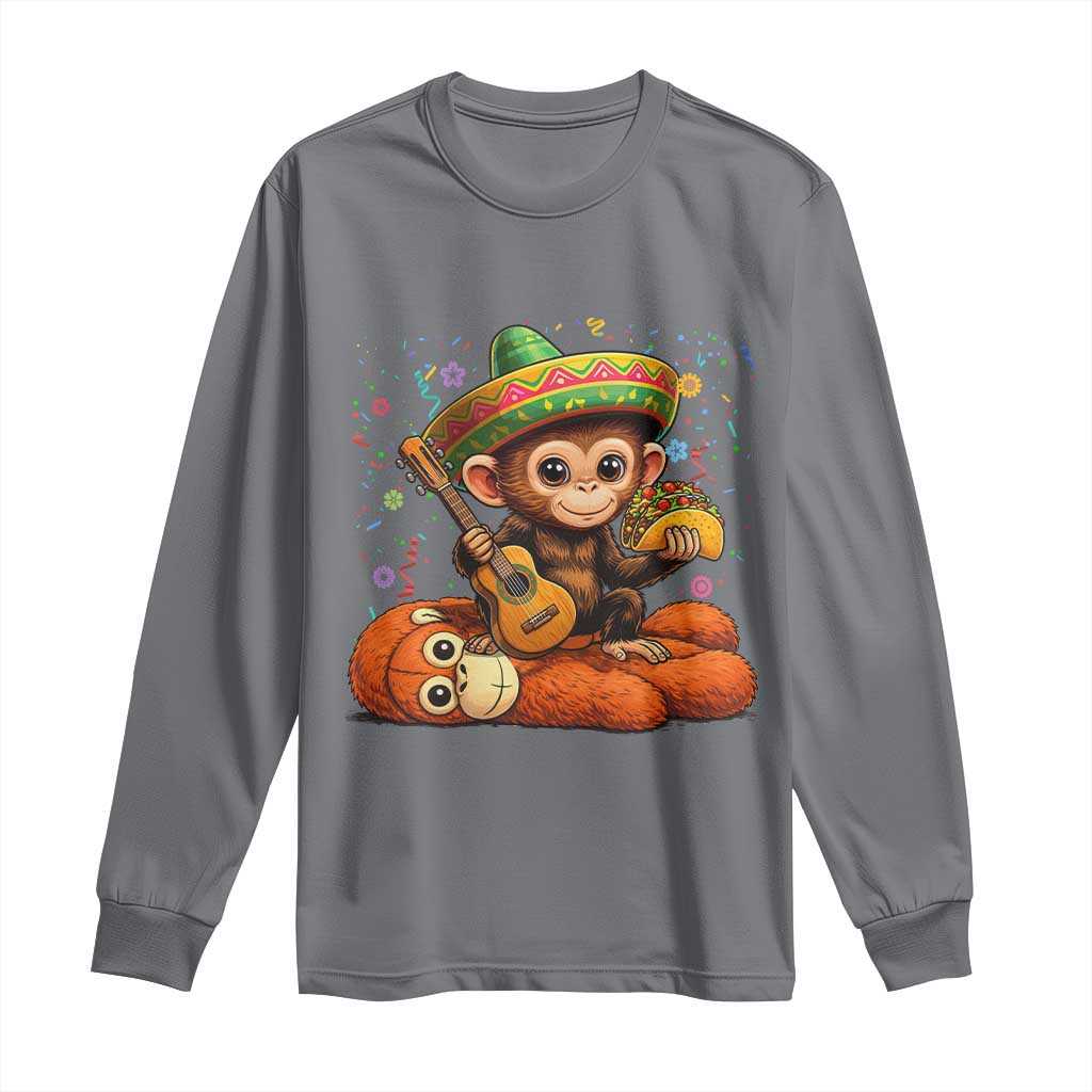 Cute Punch Baby Monkey Cinco De Mayo Long Sleeve Shirt Funny Animal Gift TS12 Charcoal Print Your Wear