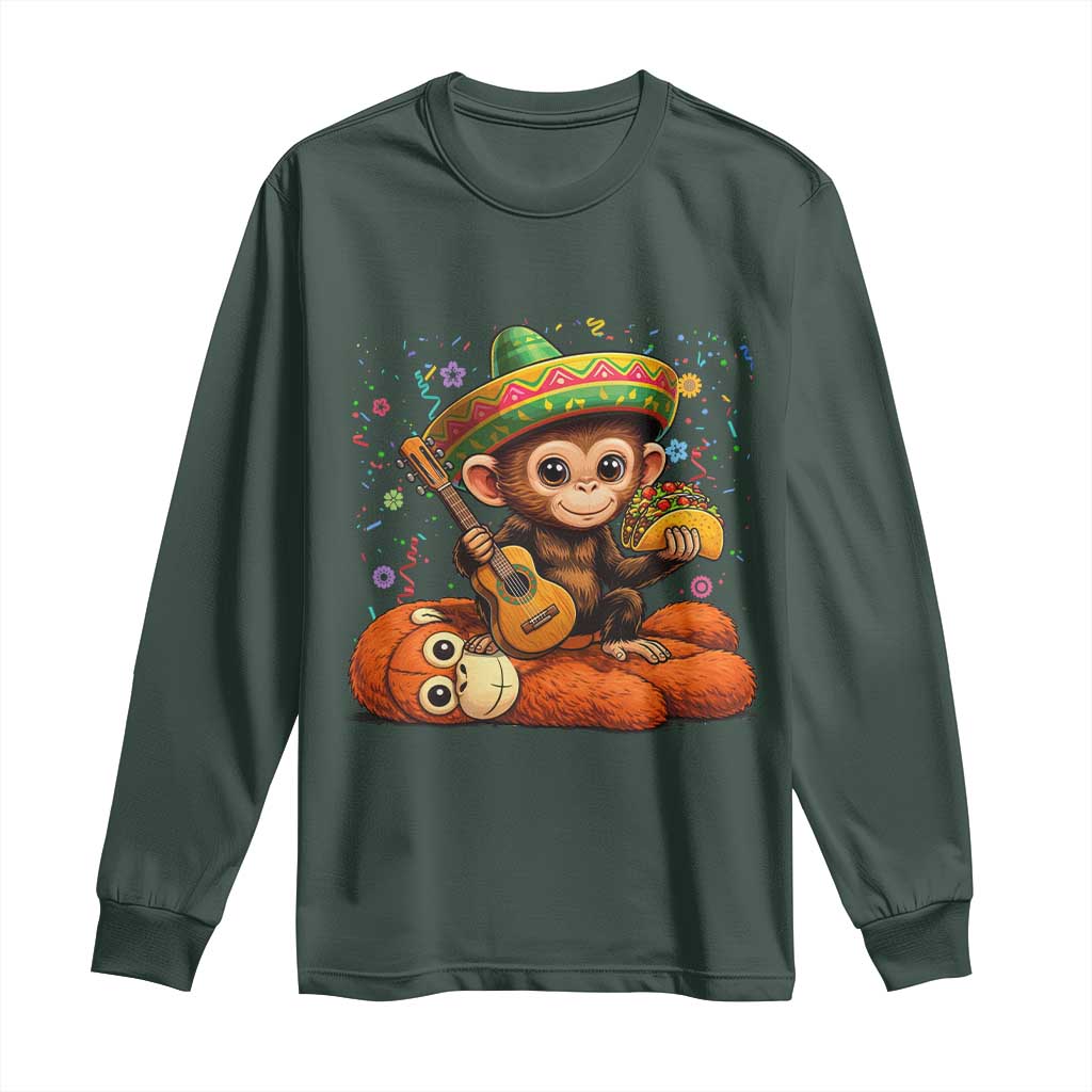 Cute Punch Baby Monkey Cinco De Mayo Long Sleeve Shirt Funny Animal Gift TS12 Dark Forest Green Print Your Wear