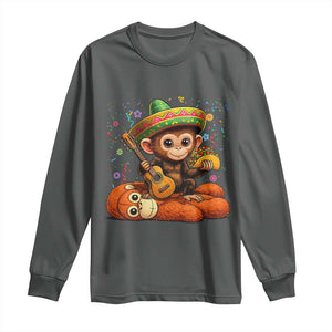 Cute Punch Baby Monkey Cinco De Mayo Long Sleeve Shirt Funny Animal Gift TS12 Dark Heather Print Your Wear